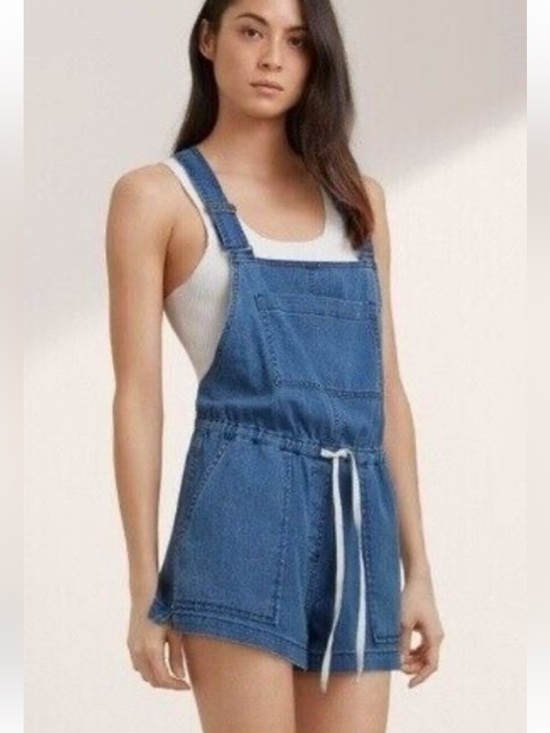 Wilfred Pants - Aritzia Wilfred Free Beatriz Denim Romper Medium Wash Overall Shorts Size Large
